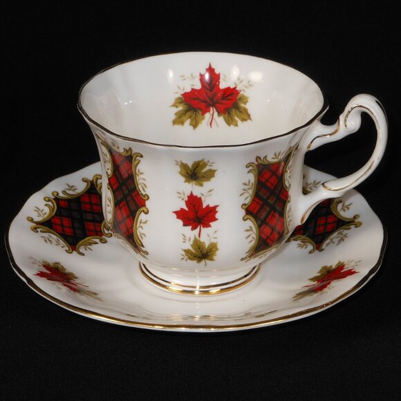 2 sets of beautiful tea cups & saucers. Royal Adderley Maple Leaf Tartan - Picture 2 of 7